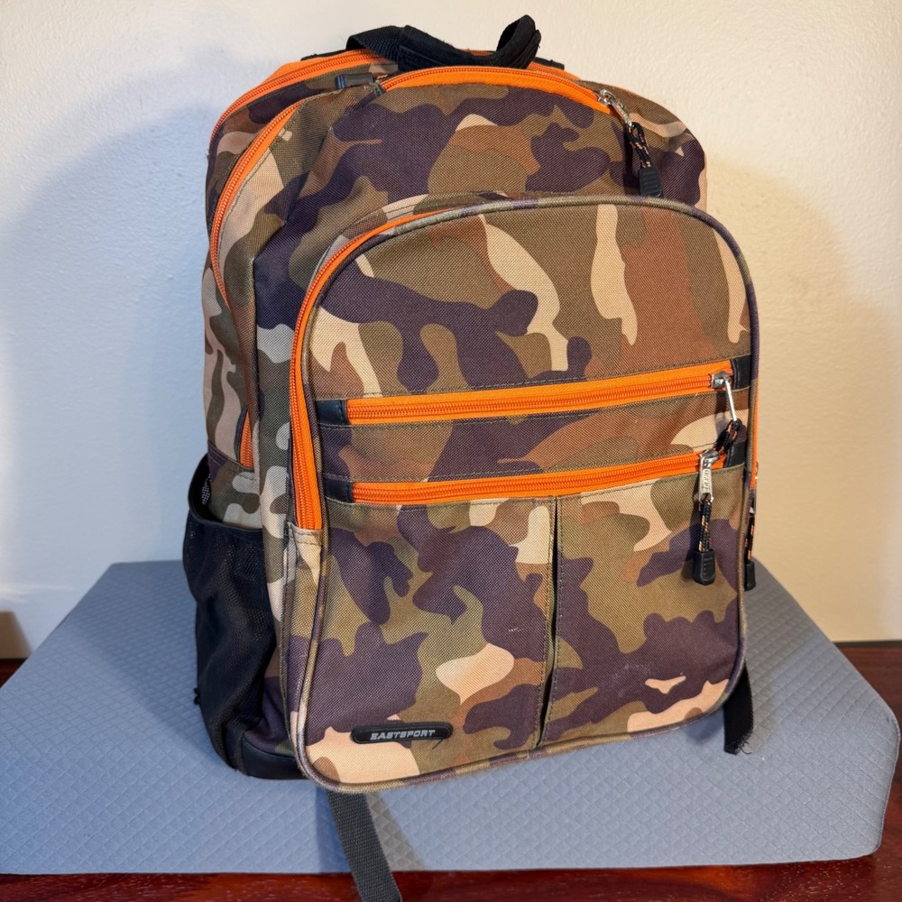 Eastsport Camo Backpack Orange Trim Multi Pocket School Bag 117880PW-ACM Camoufl